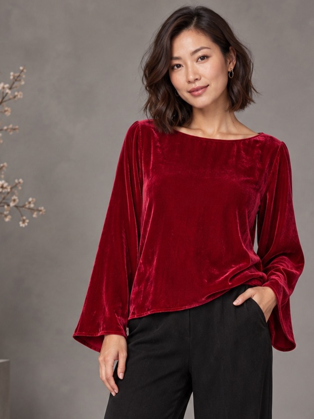 Eileen Fisher Velvet Ruby Bateau Neck Top Sz XS NWT